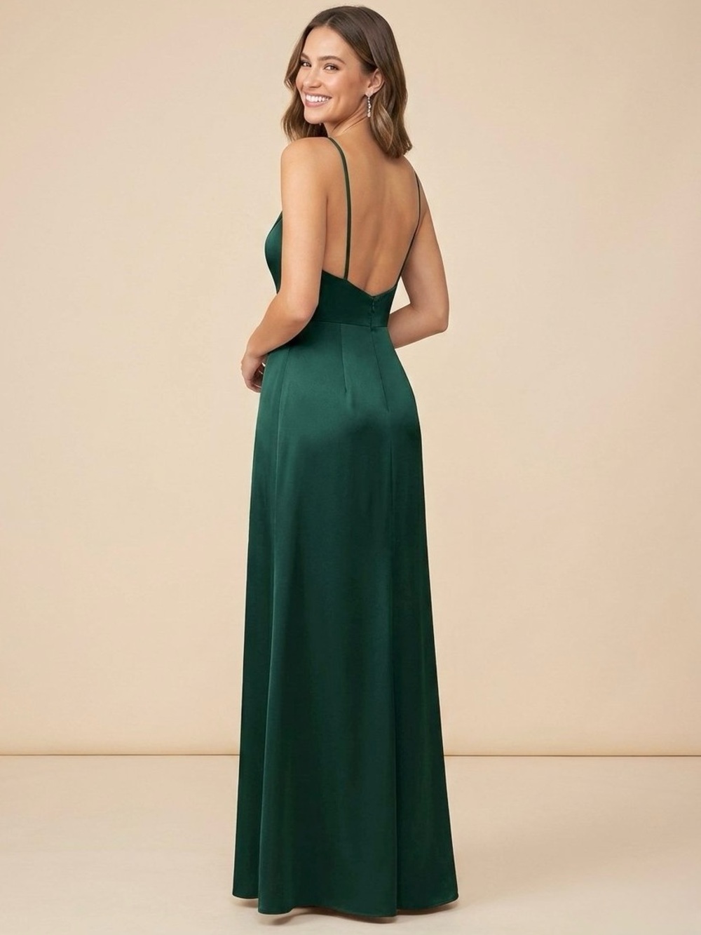 Dessy Collection Cowl-Neck Draped Wrap Maxi Front Slit Dress Evergreen,SZ 0, NWT - Picture 2 of 12
